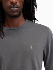 AllSaints Grey Brace Long Sleeve Crew Neck 100% Organic Cotton T-Shirt - Image 2 of 6