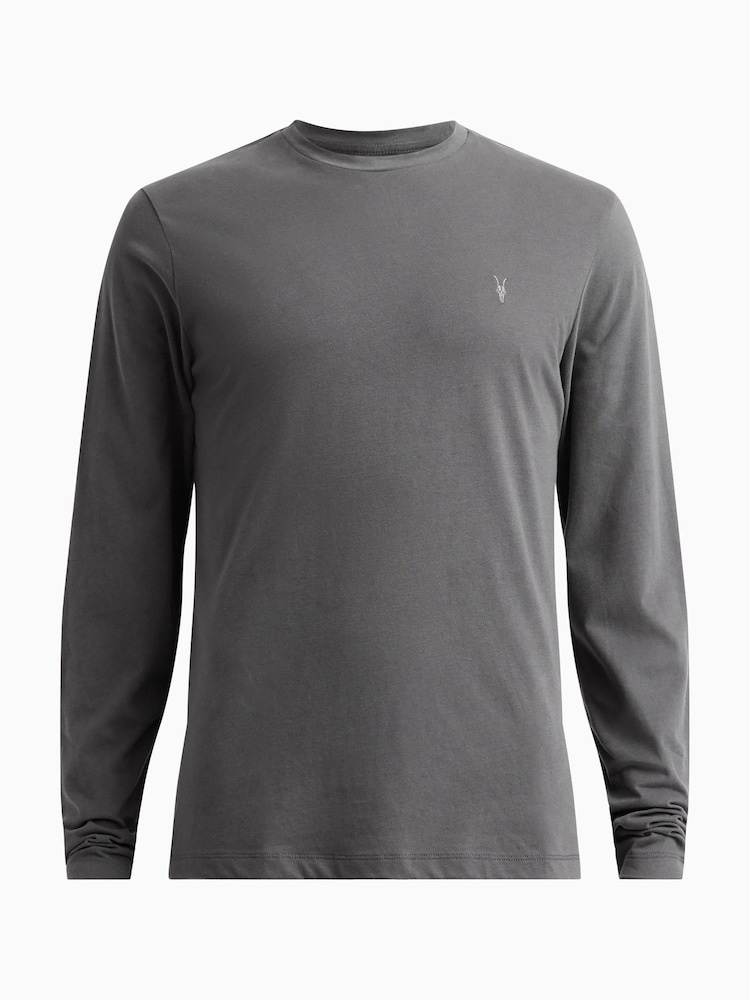 AllSaints Grey Brace Long Sleeve Crew Neck Cotton T-Shirt - Image 6 of 6 AllSaints Grey Brace Long Sleeve Crew Neck Cotton T-Shirt - Image 6 of 6