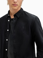 AllSaints Black Birchwood Long Sleeve Shirt - Image 2 of 7