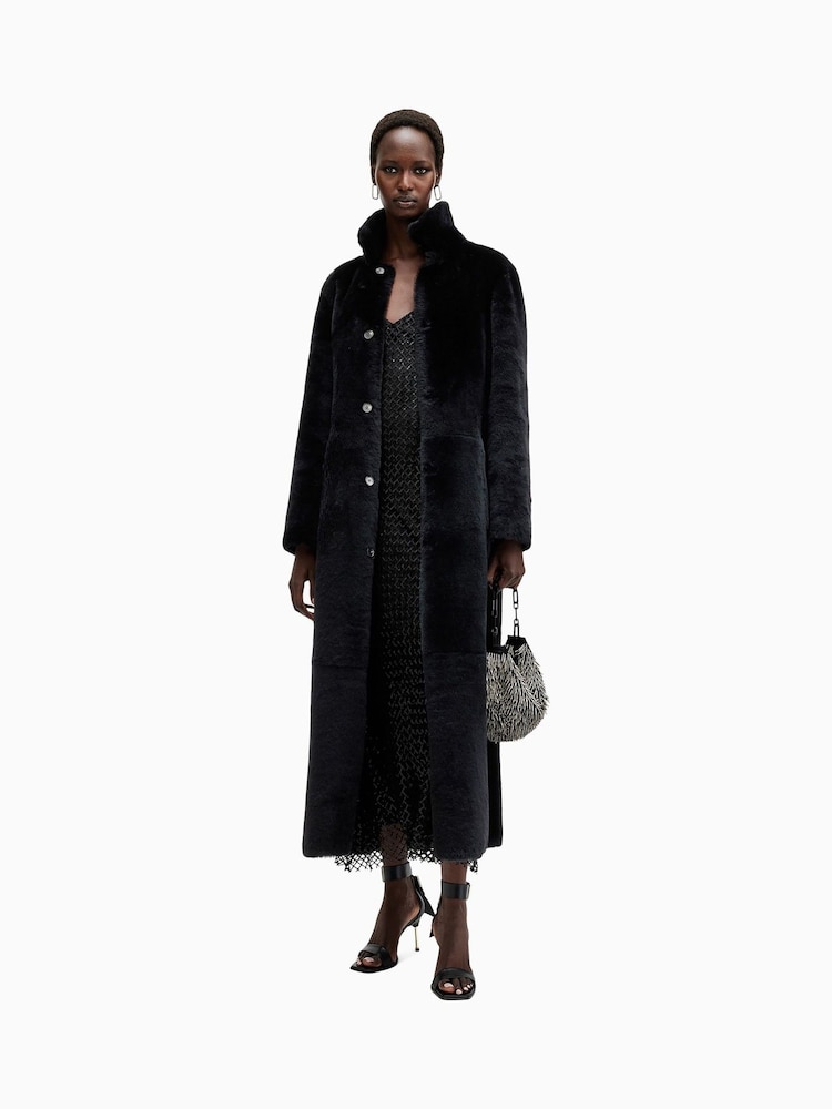 AllSaints Black Serra Maxi Shearling 100% Cotton Coats - Image 3 of 10