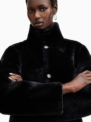 AllSaints Black Serra Maxi Shearling 100% Cotton Coats - Image 4 of 10
