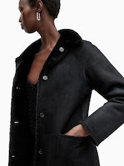 AllSaints Black Serra Maxi Shearling 100% Cotton Coats - Image 5 of 10