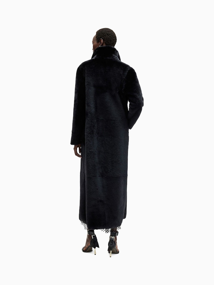 AllSaints Black Serra Maxi Shearling 100% Cotton Coats - Image 9 of 10