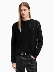 AllSaints Black Hades Crew Neck Jumper - Image 1 of 7