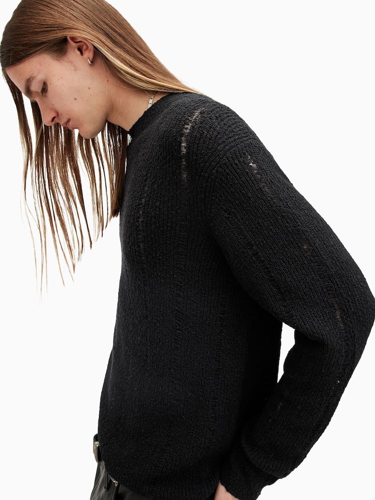AllSaints Black Hades Crew Neck Jumper - Image 4 of 7