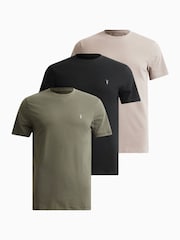 AllSaints Green/Brown/Black Brace Short Sleeves Crew T-Shirts 3 Pack - Image 1 of 7