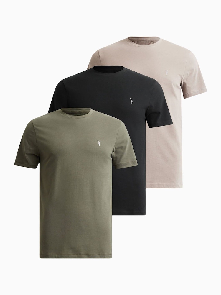 AllSaints Green/Brown/Black Brace Short Sleeves Crew T-Shirts 3 Pack - Image 1 of 7