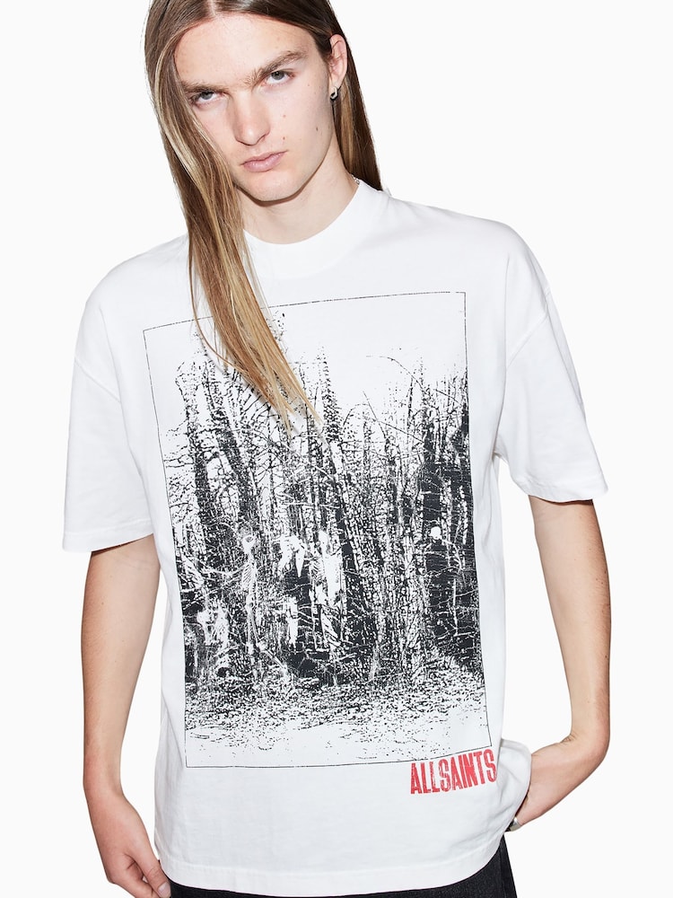 AllSaints White Bracken Short Sleeve Crew Neck Cotton T-Shirt - Image 1 of 7
