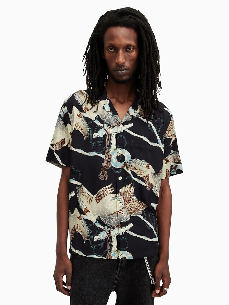 AllSaints Black Buzzard Short Sleeve Shirt - Image 1 of 5