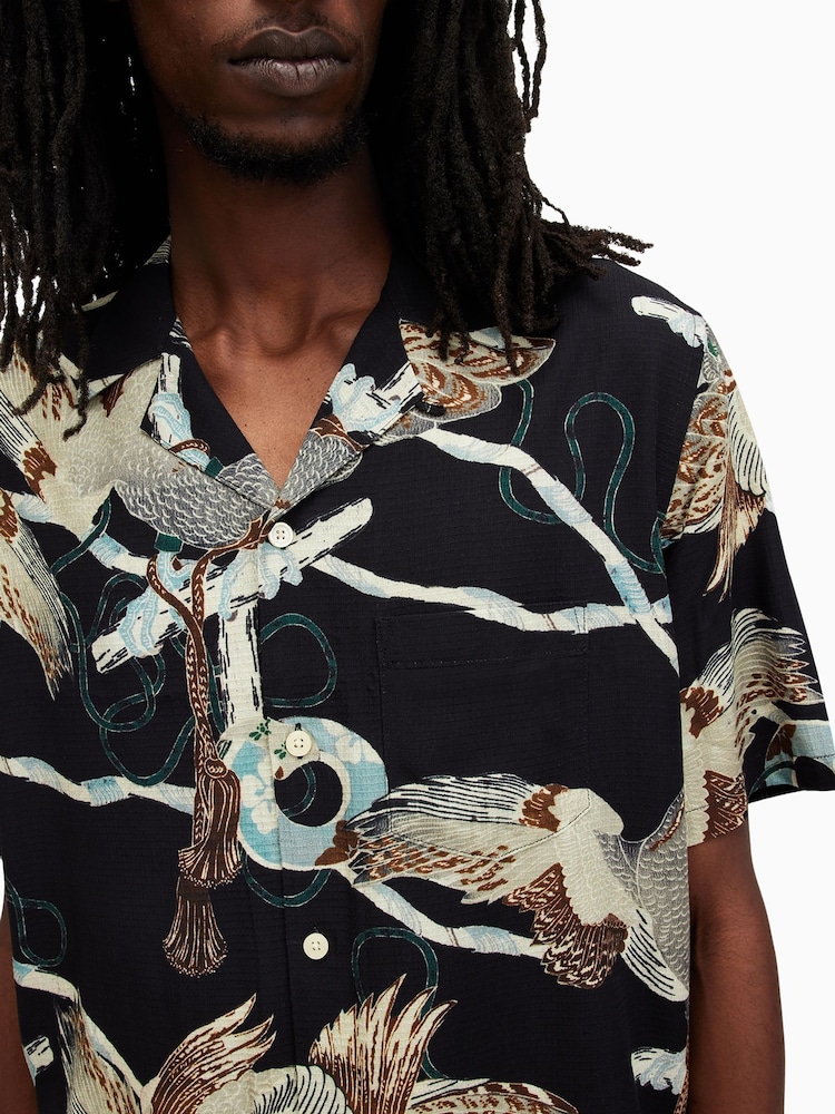 AllSaints Black Buzzard Short Sleeve Shirt - Image 2 of 5