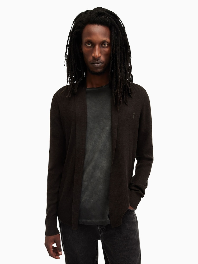 AllSaints Brown Mode Merino Open Cardigan - Image 1 of 6