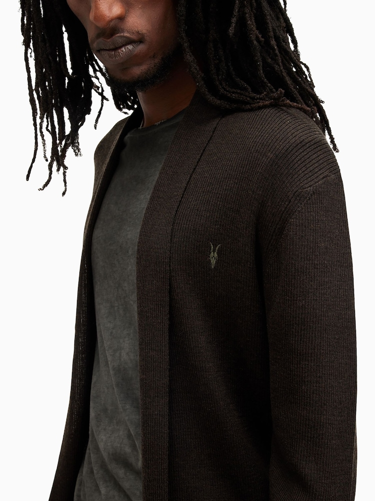 AllSaints Brown Mode Merino Open Cardigan - Image 2 of 6