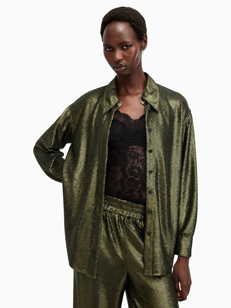 AllSaints Green Charli Seq Shirt - Image 1 of 8