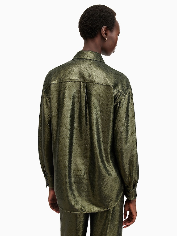 AllSaints Green Charli Seq Shirt - Image 2 of 8