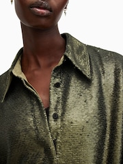 AllSaints Green Charli Seq Shirt - Image 7 of 8