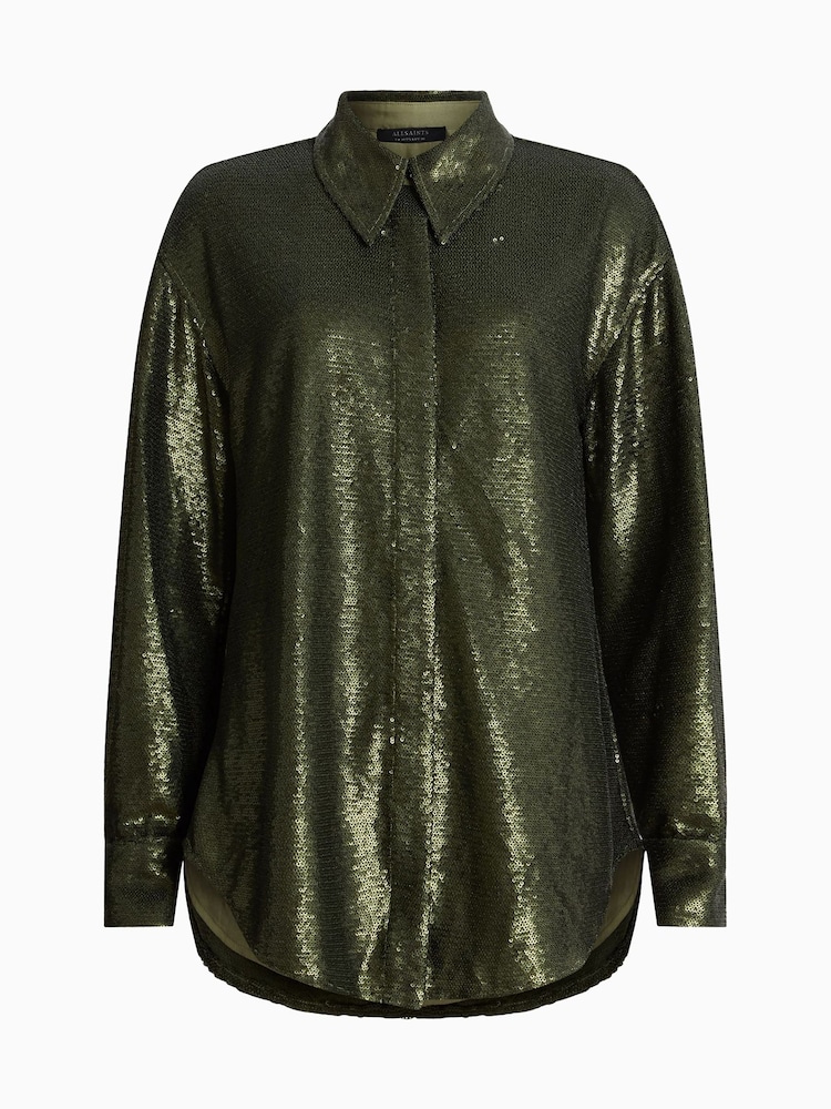 AllSaints Green Charli Seq Shirt - Image 8 of 8
