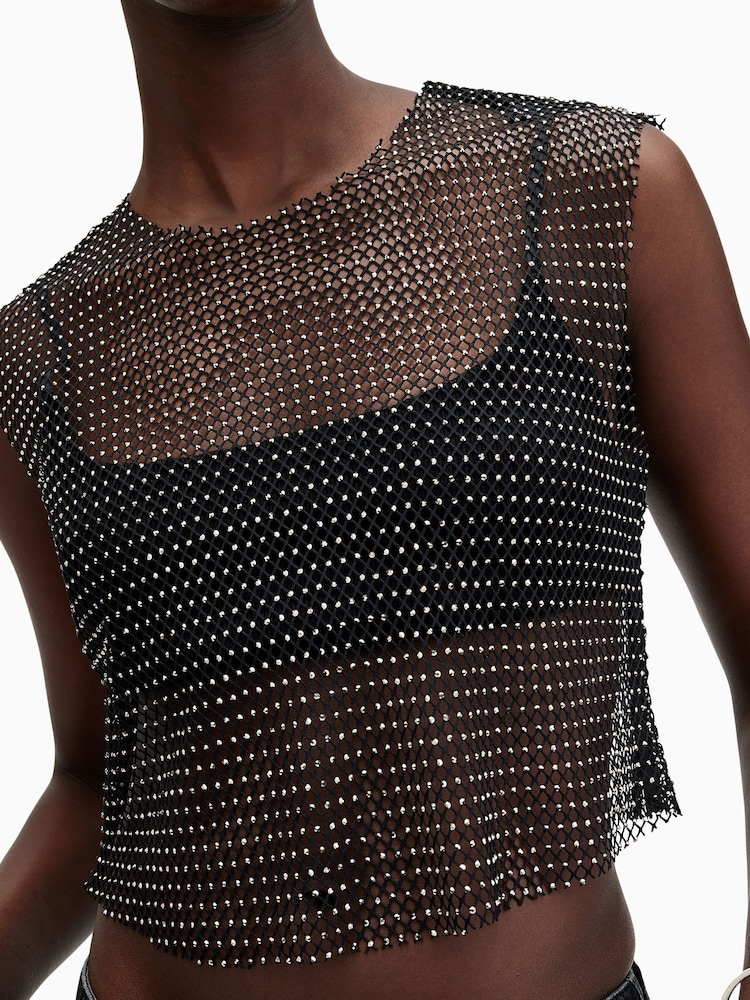 AllSaints Black Calytrix Sparkle Top - Image 2 of 7