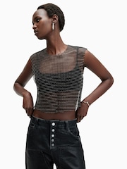AllSaints Black Calytrix Sparkle Top - Image 4 of 7