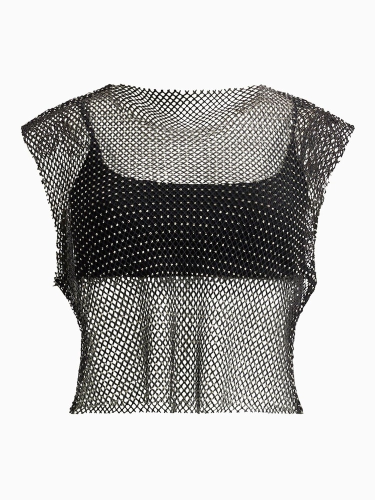 AllSaints Black Calytrix Sparkle Top - Image 7 of 7