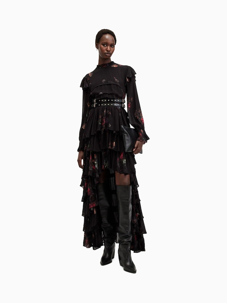 AllSaints Black Cavarly Long Sleeves Maxi Dress - Image 1 of 8