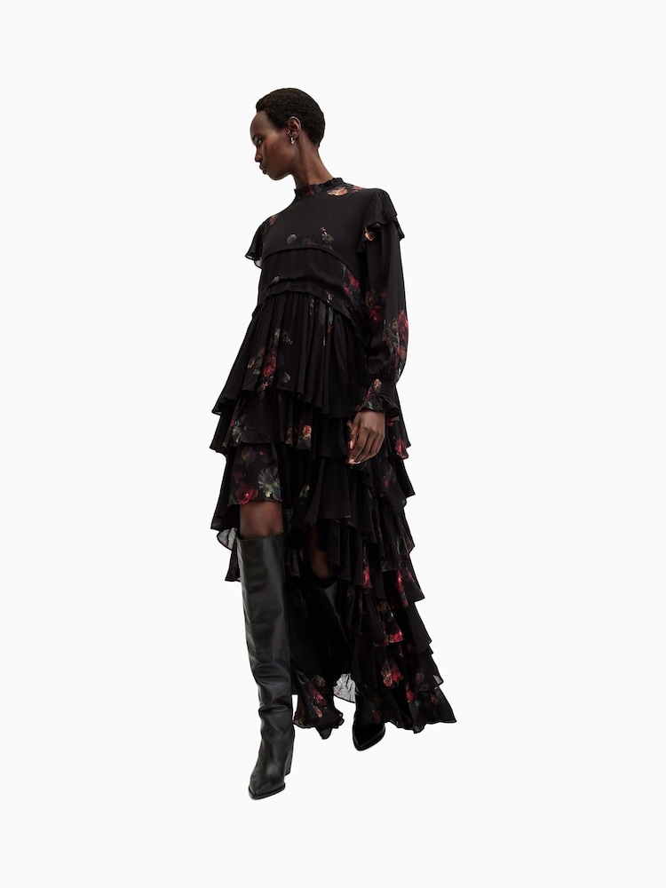 AllSaints Black Cavarly Long Sleeves Maxi Dress - Image 3 of 8