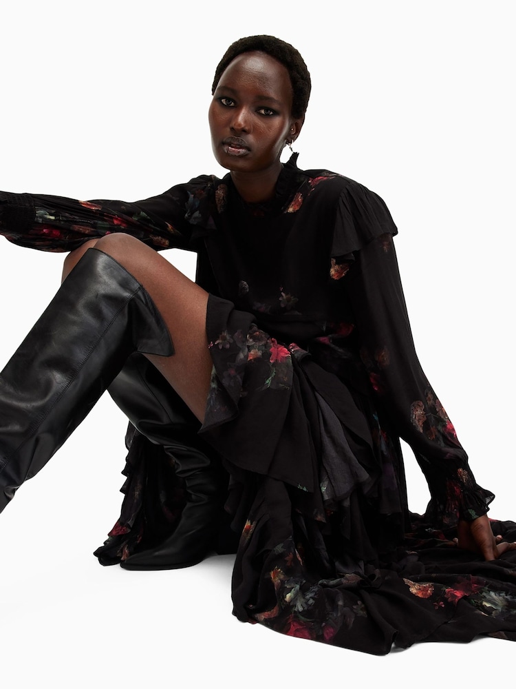 AllSaints Black Cavarly Long Sleeves Maxi Dress - Image 4 of 8