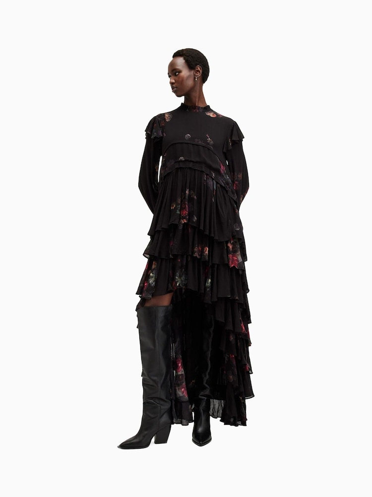 AllSaints Black Cavarly Long Sleeves Maxi Dress - Image 5 of 8
