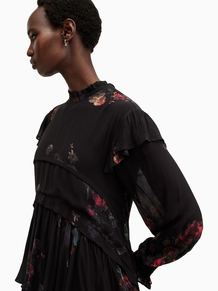 AllSaints Black Cavarly Long Sleeves Maxi Dress - Image 6 of 8