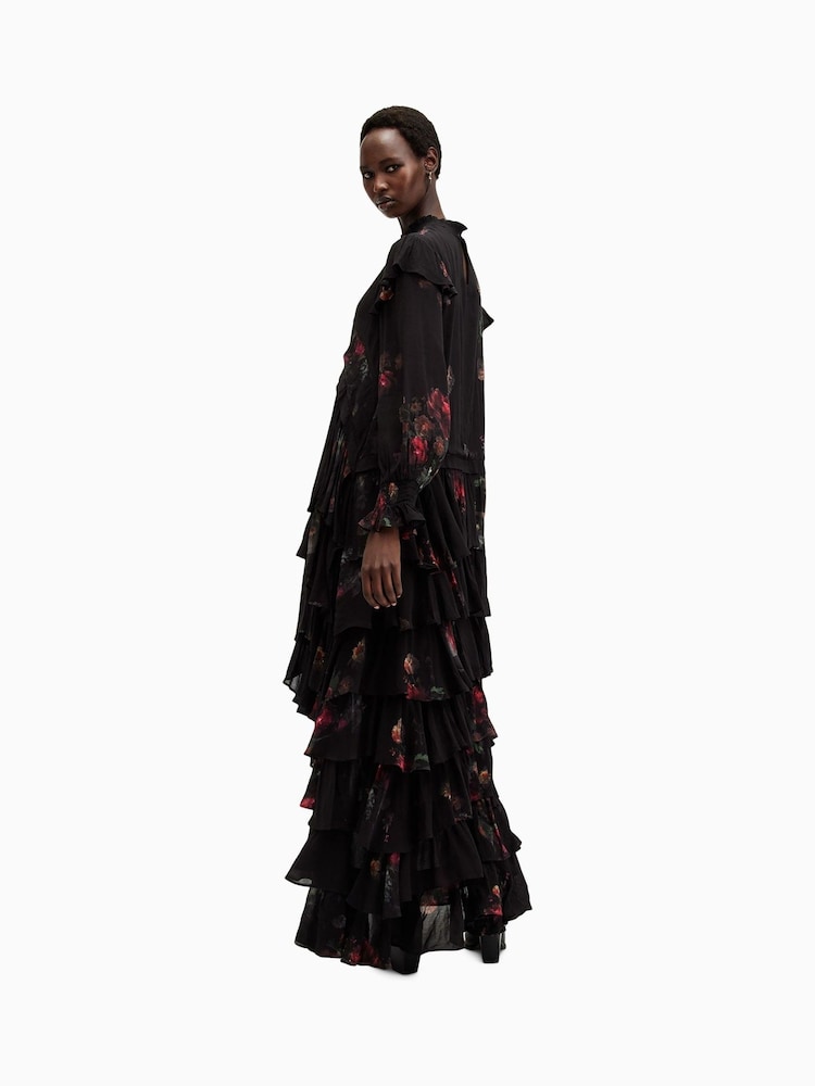 AllSaints Black Cavarly Long Sleeves Maxi Dress - Image 7 of 8