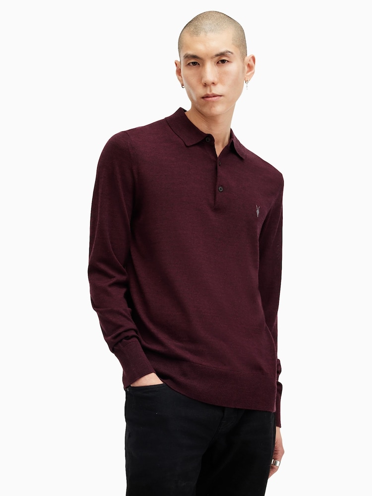 AllSaints Red Mode Merino Long Sleeves Polo Shirt - Image 1 of 7