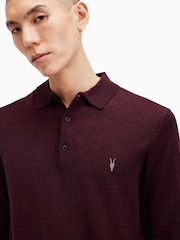 AllSaints Red Mode Merino Long Sleeves Polo Shirt - Image 2 of 7