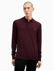 AllSaints Red Mode Merino Long Sleeves Polo Shirt - Image 4 of 7
