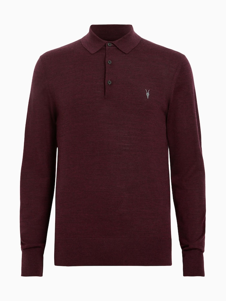 AllSaints Red Mode Merino Long Sleeves Polo Shirt - Image 7 of 7