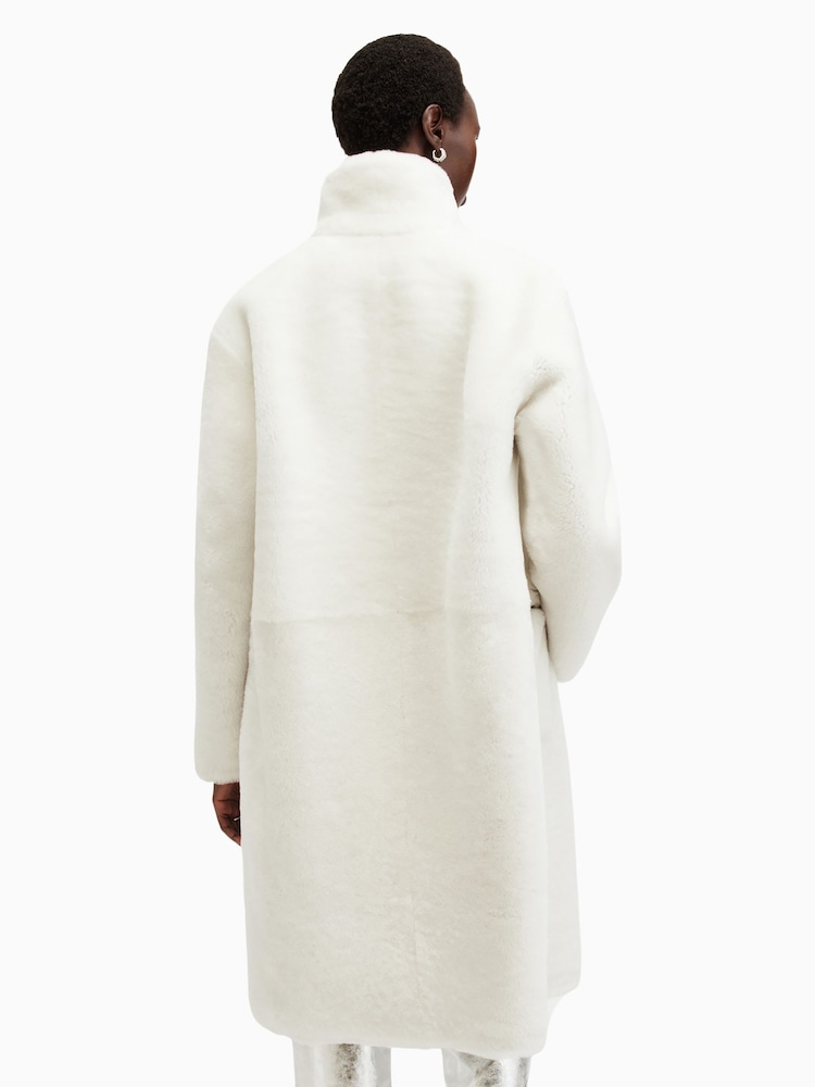 AllSaints White Serra Shearling 100% Cotton Coat - Image 2 of 9