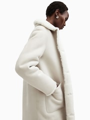 AllSaints White Serra Shearling 100% Cotton Coat - Image 4 of 9