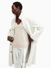 AllSaints White Serra Shearling 100% Cotton Coat - Image 7 of 9