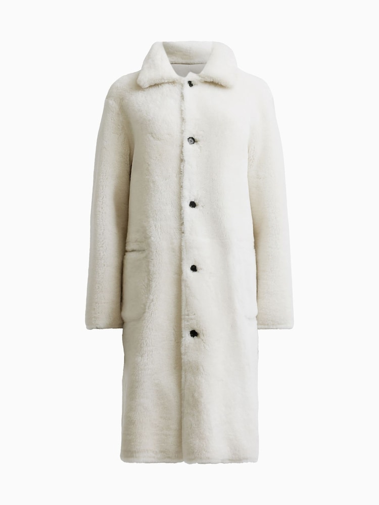 AllSaints White Serra Shearling 100% Cotton Coat - Image 9 of 9