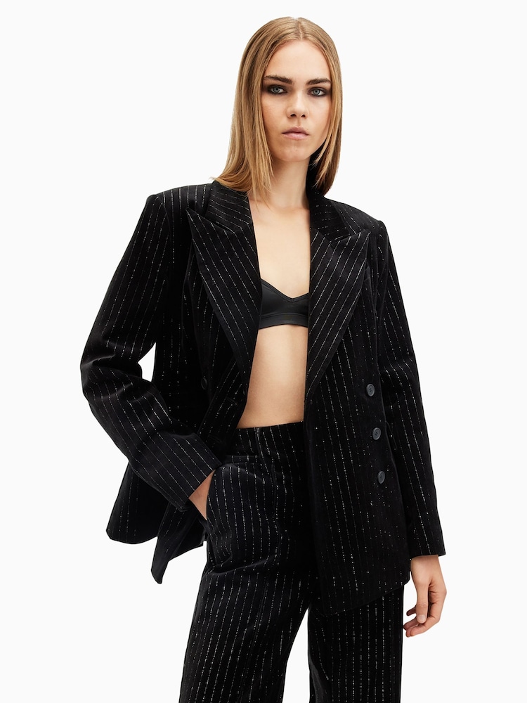 AllSaints Black Sevenh Vel Blazer - Image 1 of 7