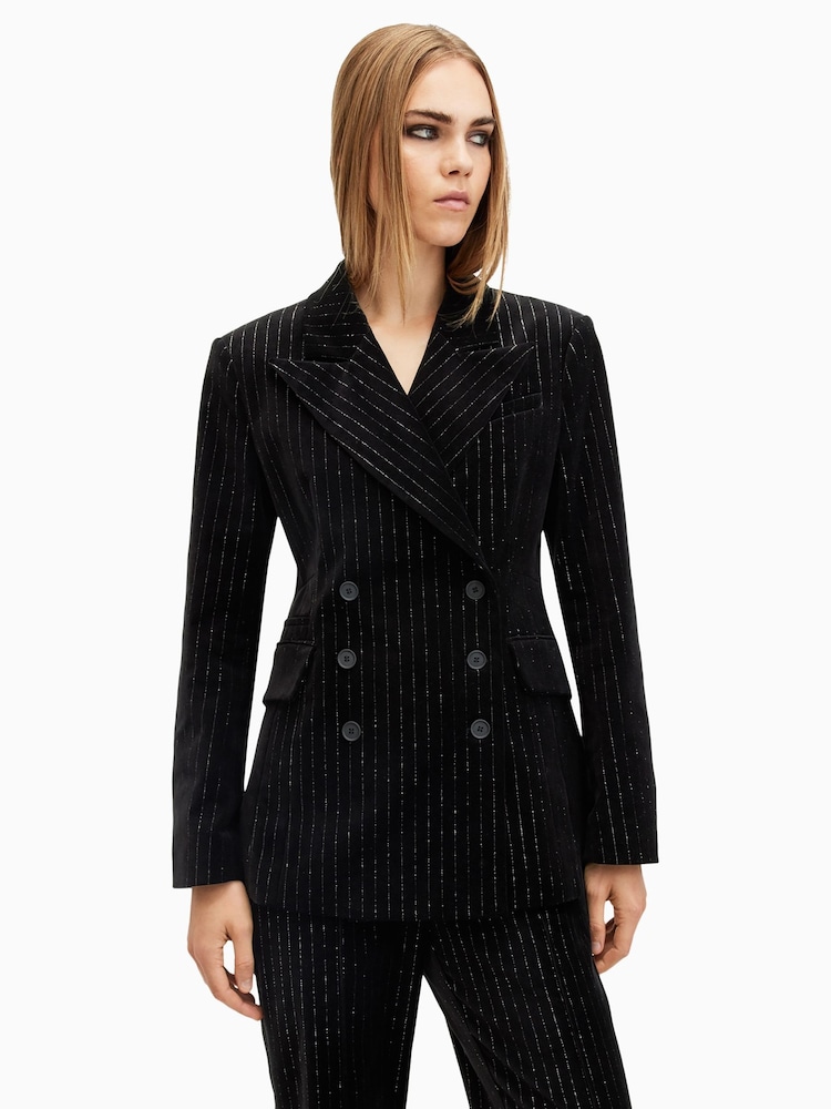 AllSaints Black Sevenh Vel Blazer - Image 5 of 7