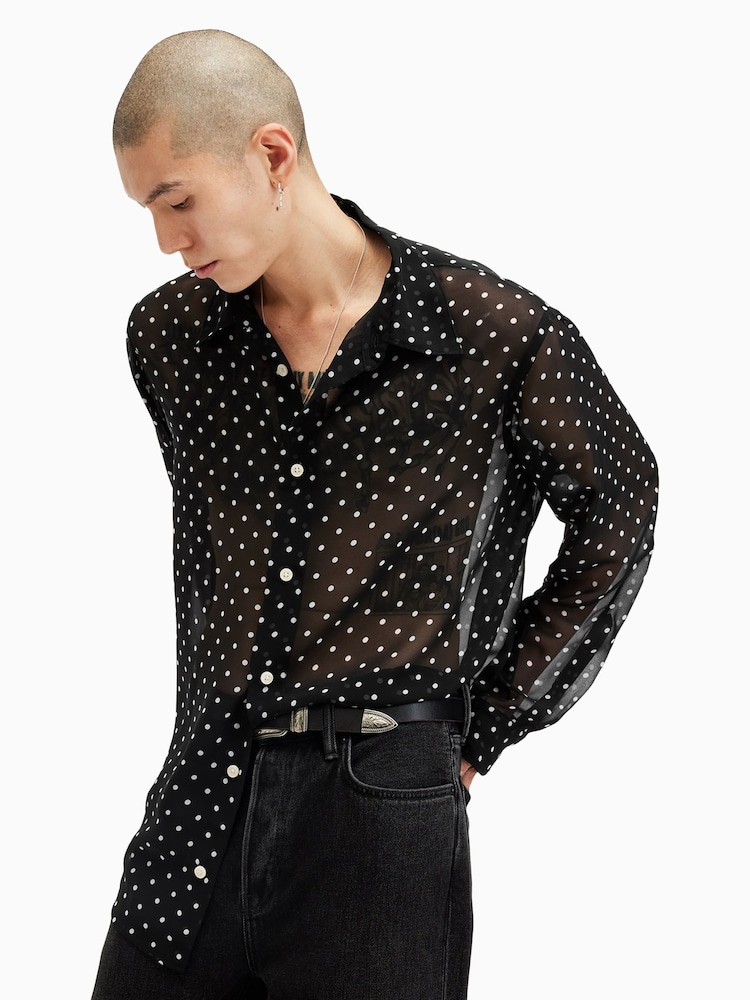 AllSaints Black Sangha Long Sleeve Shirt - Image 1 of 7