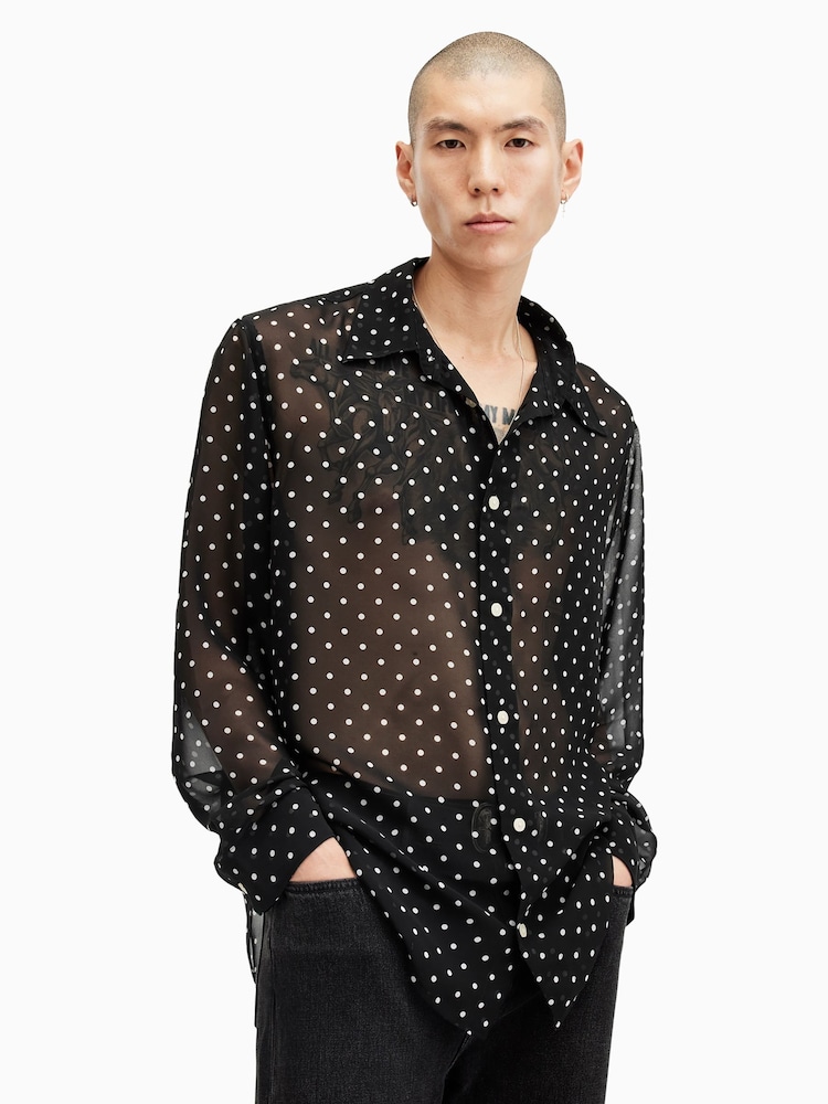 AllSaints Black Sangha Long Sleeve Shirt - Image 2 of 7