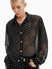 AllSaints Black Sangha Long Sleeve Shirt - Image 5 of 7