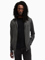 AllSaints Grey Mode Merino Zip Hoodie - Image 1 of 5