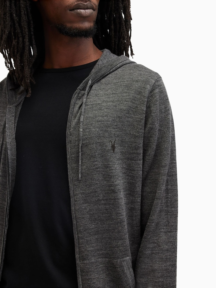 AllSaints Grey Mode Merino Zip Hoodie - Image 2 of 5
