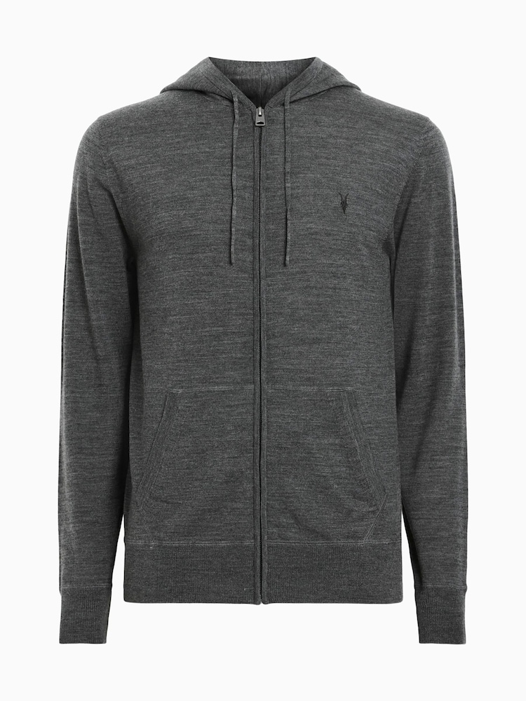 AllSaints Grey Mode Merino Zip Hoodie - Image 5 of 5