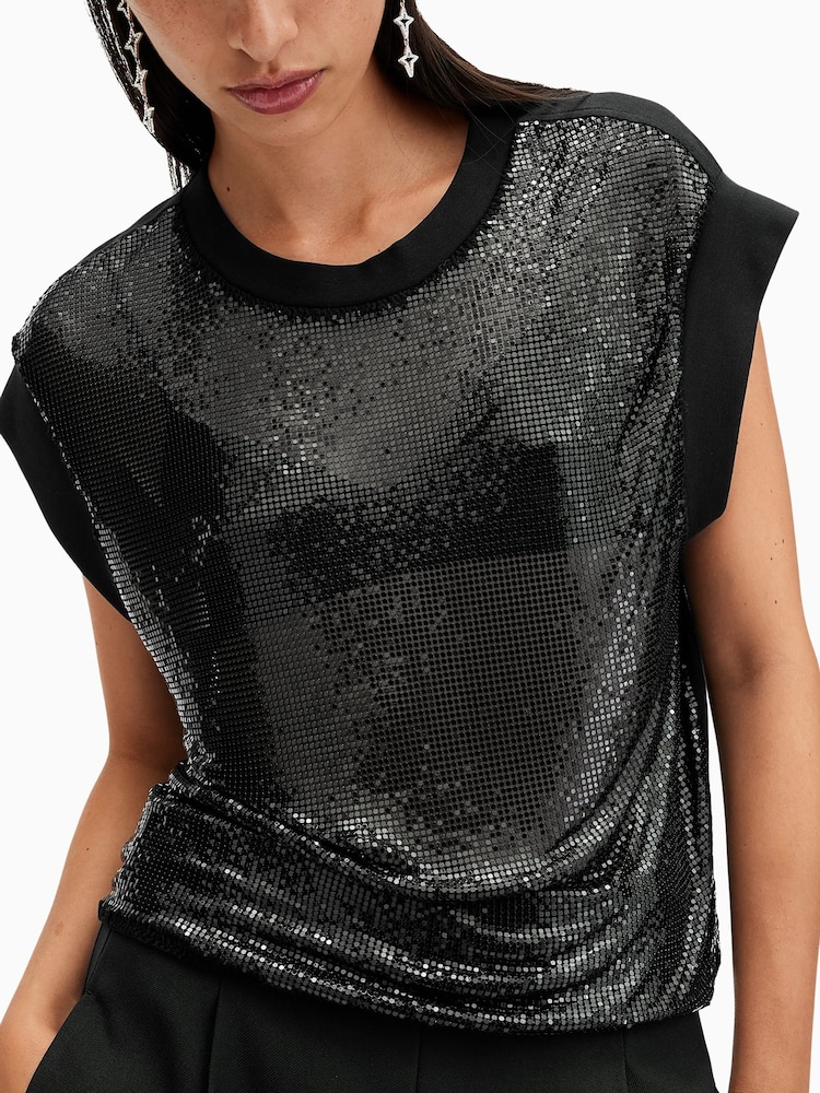 AllSaints Black Shane Chain Top - Image 1 of 6