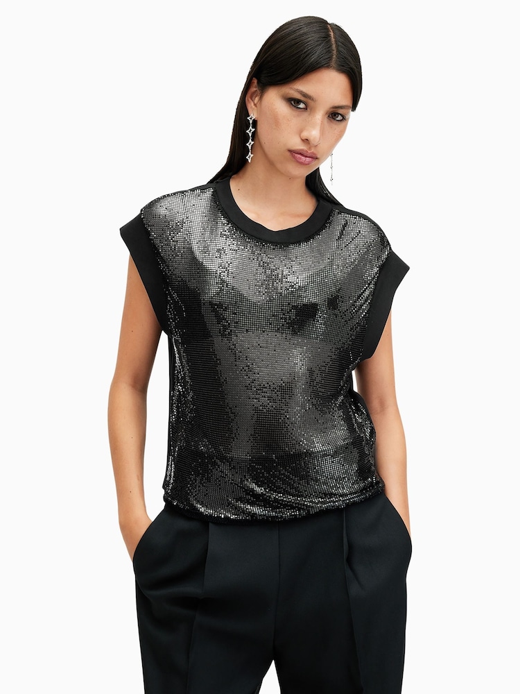 AllSaints Black Shane Chain Top - Image 4 of 6