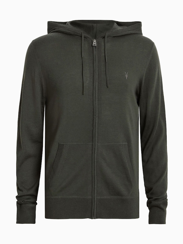 AllSaints Green Mode Merino Zip Hoodie - Image 7 of 7