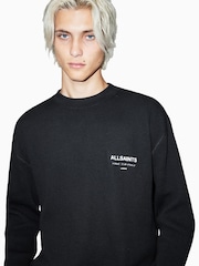 AllSaints Black Crypt Long Sleeve Crew Neck 100% Cotton T-Shirt - Image 1 of 9