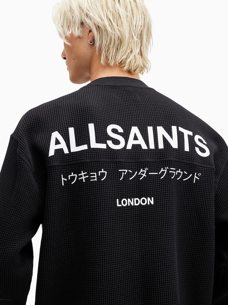 AllSaints Black Crypt Long Sleeve Crew Neck 100% Cotton T-Shirt - Image 2 of 9 AllSaints Black Crypt Long Sleeve Crew Neck 100% Cotton T-Shirt - Image 2 of 9